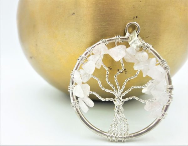 Pendentif arbre chips Quartz Rose