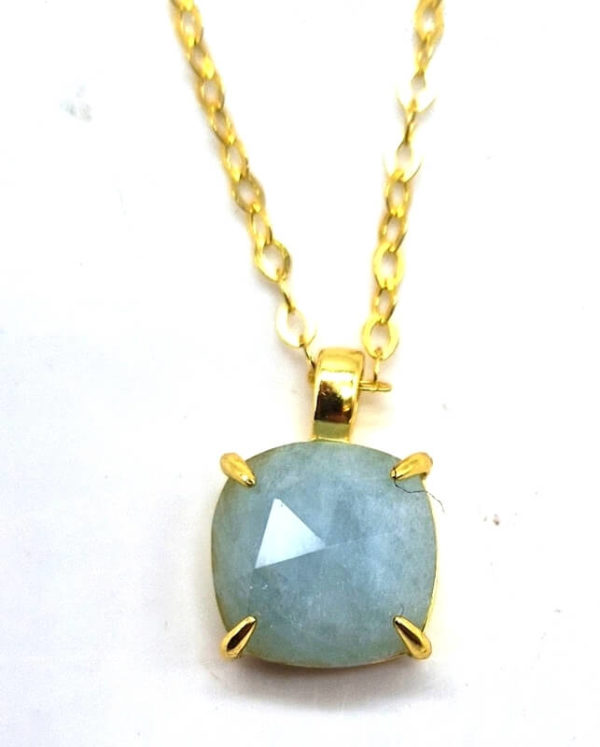 Collier Argent 925 Aigue Marine Carrée
