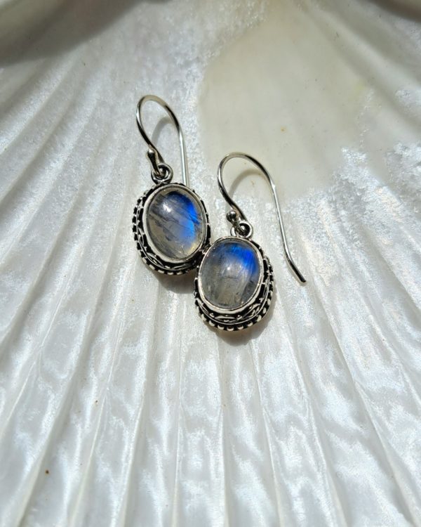 Boucles d'oreilles pierre de lune ovales coeurs argent
