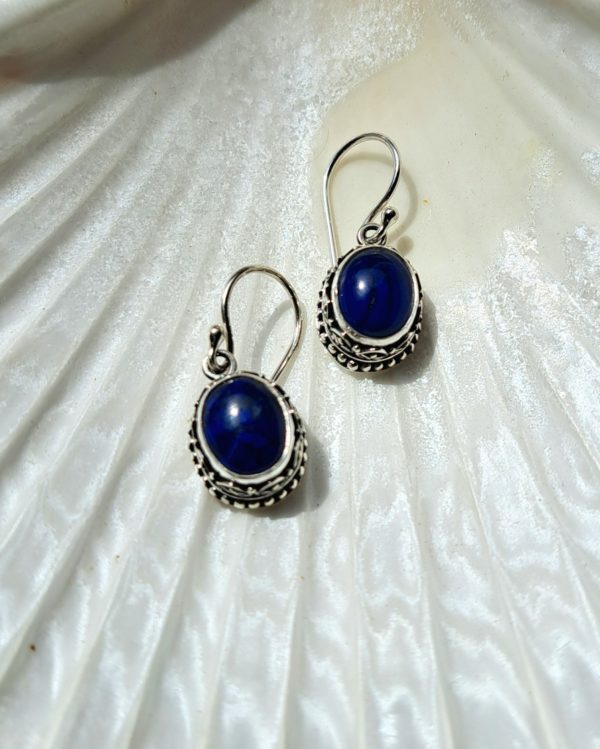Boucles d'oreilles lapis lazuli ovales coeurs argent