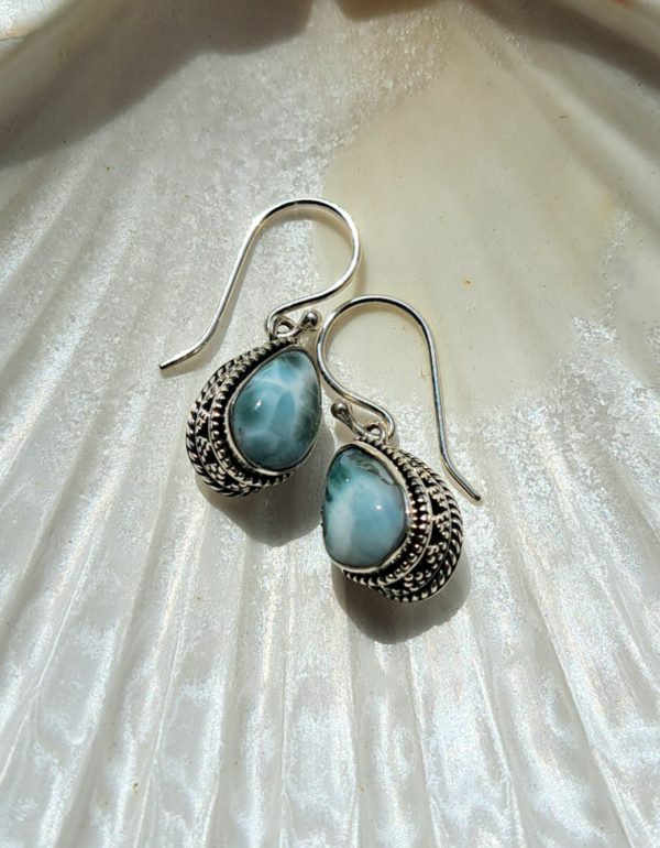 Boucles d'oreilles larimar larme facetée argent
