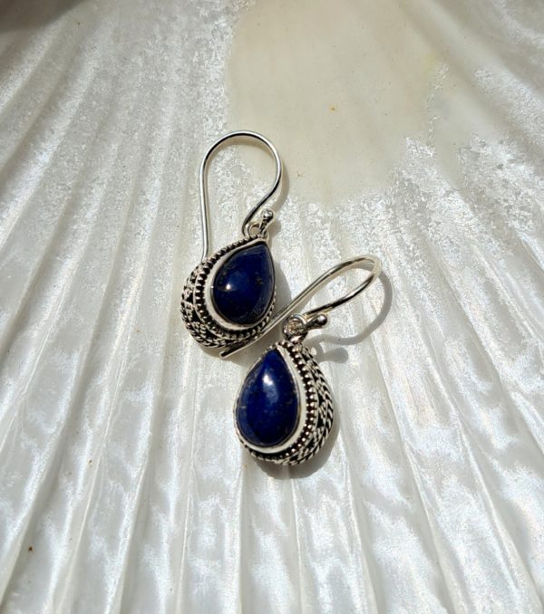 Boucles d'oreilles lapis lazuli larme facetée argent