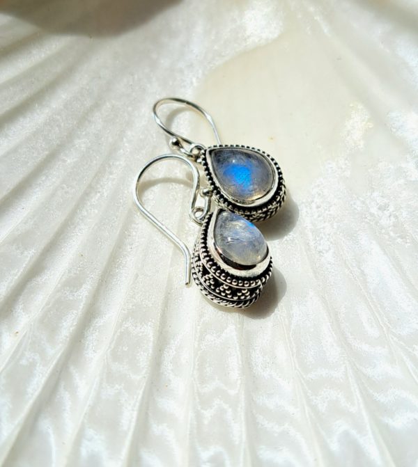 Boucles d'oreilles pierre de lune larme facetée argent