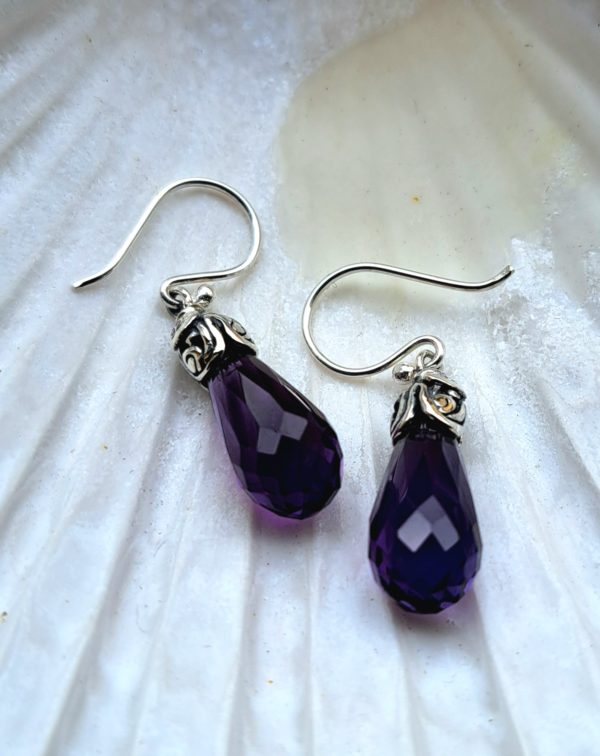 Boucles d'oreilles améthyste goutte facetée argent