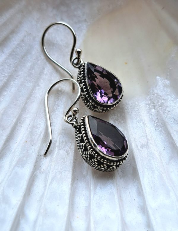 Boucles d'oreilles améthyste larme facetée argent