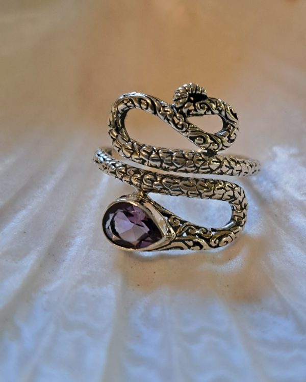 Bague améthyste serpent double argent