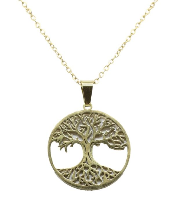 Collier arbre de vie acier inoxydable plaqué or
