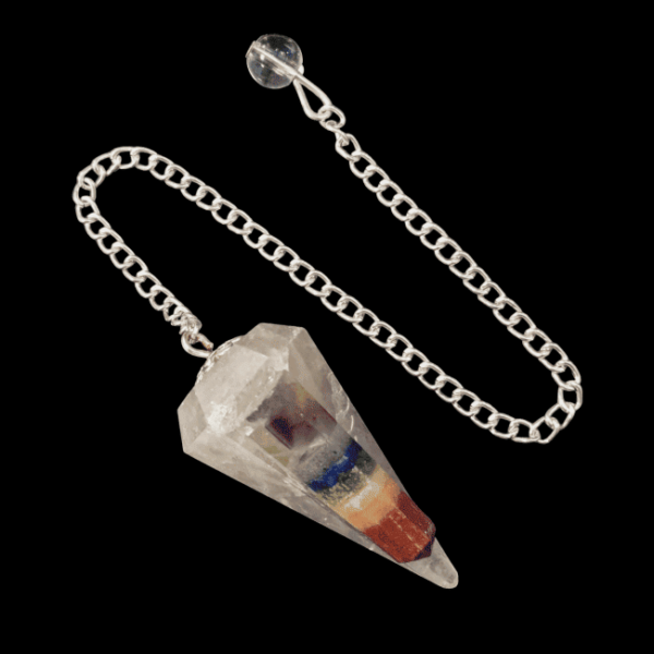 Pendule Cristal de roche fumé et Sept Chakras 6 faces