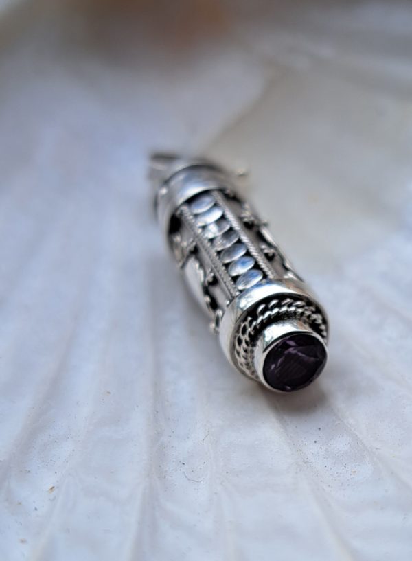 Pendentif améthyste poison coeur fleurs argent