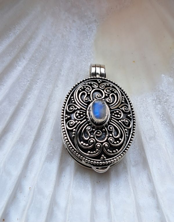 Pendentif pierre de lune poison ovale argent